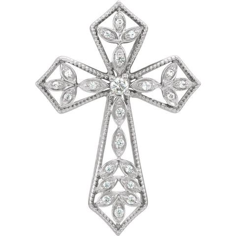 14k White Gold 1/10 CTW Diamond Cross Pendant