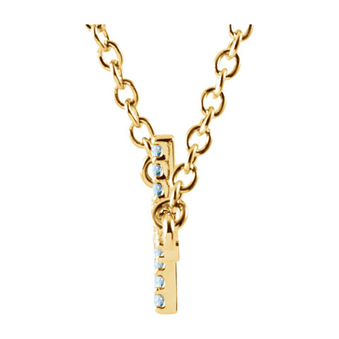 14k Yellow Gold Aquamarine Sideways Cross 16-18" Necklace