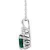14k White Gold Created Emerald & .02 CTW Diamond Necklace