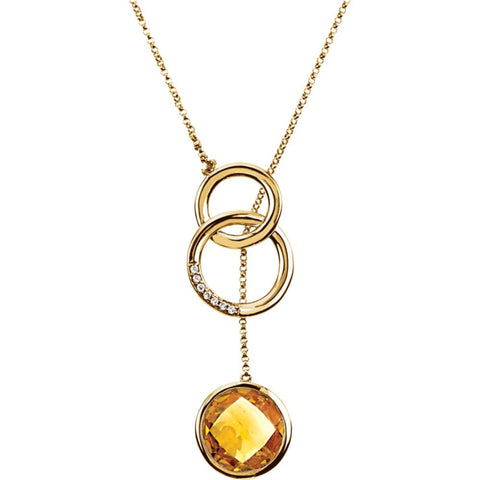 14k Yellow Gold Genuine Checkerboard Citrine & Diamond Necklace