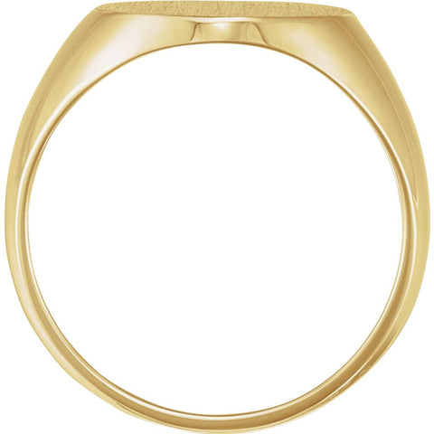 18k Yellow Gold 14x12mm Solid Oval Men's Signet Ring, Size 11