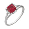 14k White Gold Created Ruby & 0.05 ctw. Diamond Ring, Size 7