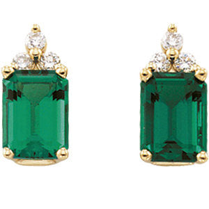 14k Yellow Gold Chatham® Created Emerald & Diamond Earrings