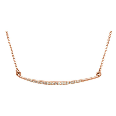 14k Rose Gold 1/8 CTW Diamond Curved Bar 16" Necklace