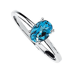 14k White Gold Swiss Blue Topaz Ring, Size 6