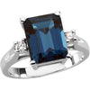 Genuine London Blue Topaz and Diamond Ring in 14k White Gold ( Size 6 )