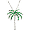 Genuine Tsavorite Garnet and Diamond Palm Tree Necklace (16.00 Inch) in 14K White Gold