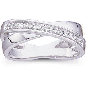 14k White Gold 1/6 CTW Diamond Criss Cross Ring , Size 6
