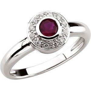 14k White Gold Ruby & .06 CTW Diamond Ring, Size 6
