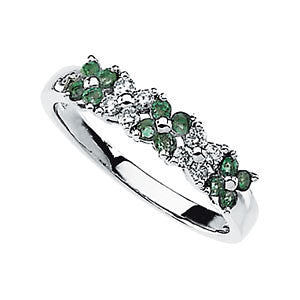 14k White Gold Emerald & 1/5 CTW Diamond Ring, Size 7