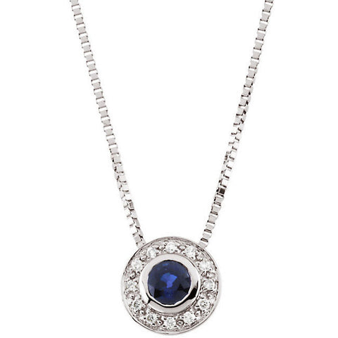 14k White Gold Genuine Sapphire & Diamond Necklace