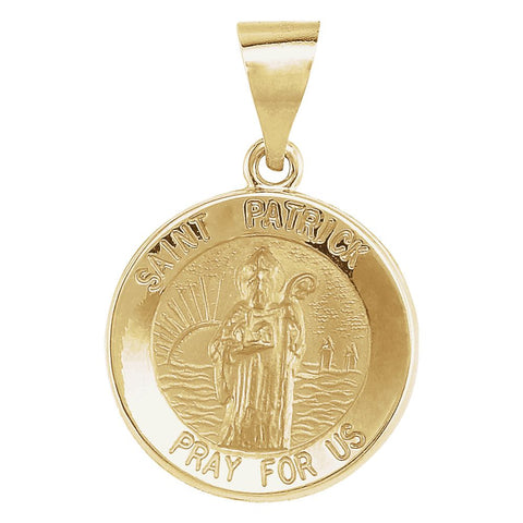 14k Yellow Gold 14.75mm Round Hollow St. Patrick Medal