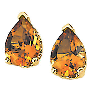 14k Yellow Gold Genuine Citrine Pear Scroll Setting® Earring