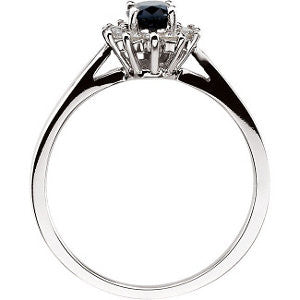 14k White Gold Blue Sapphire & Diamond Halo-Style Ring, Size 6