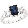 1/2 CTTW Genuine Blue Sapphire and Diamond Ring in 14k White Gold ( Size 6 )