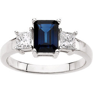 14k White Gold Blue Sapphire & Diamond Accented Ring, Size 6