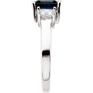 14k White Gold Blue Sapphire & Diamond Accented Ring, Size 6