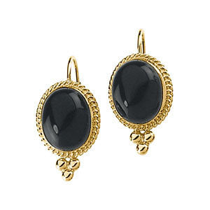 14k Yellow Gold Onyx Cabochon Lever Back Earrings