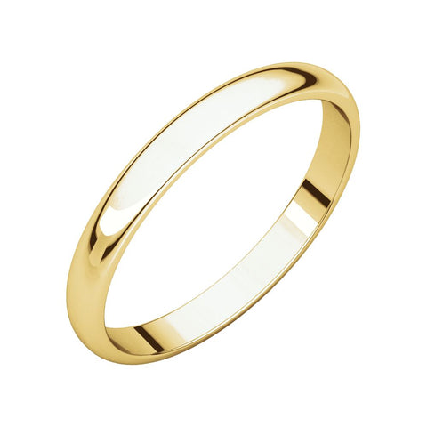 14k Yellow Gold 2.5mm Half Round Light Band, Size 6