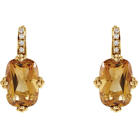 14k Yellow Gold Citrine & .06 CTW Diamond Earrings