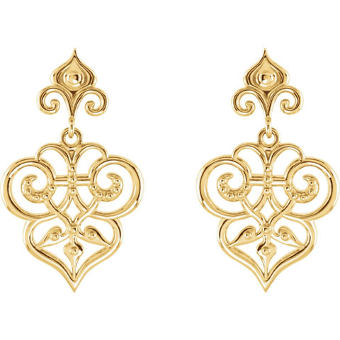 14k Yellow Gold Decorative Dangle Earrings