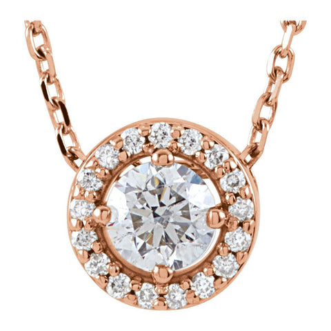 14k Rose Gold 1/4 CTW Diamond Halo-Style 16" Necklace