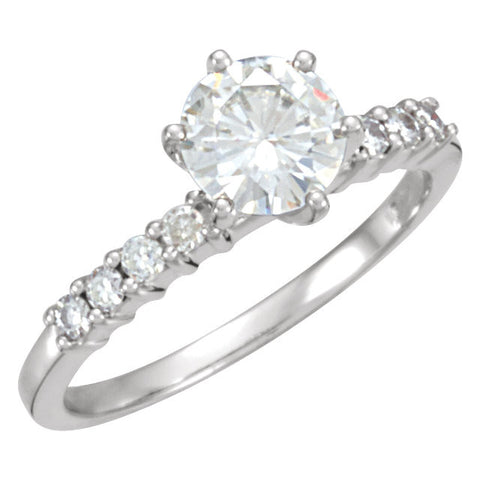 14k White Gold 6.5mm Round Forever Classic™ Moissanite Accented Engagement Ring, Size 7