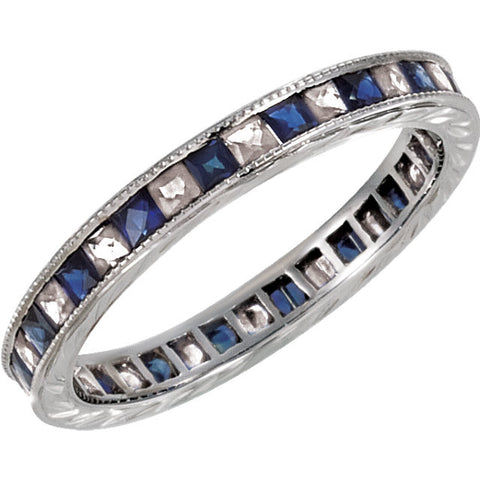 14k White Gold Blue Sapphire & 1/2 CTW Diamond Eternity Band, Size 7