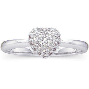 14k White Gold Diamond Heart Ring, Size 6