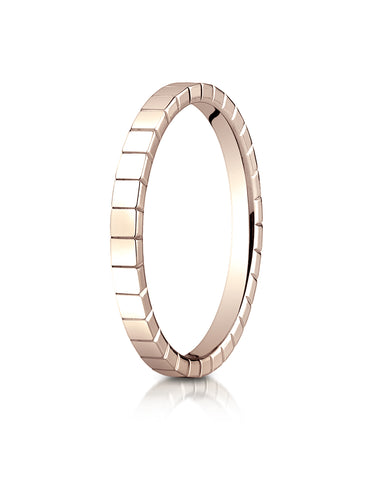 Benchmark 14K Rose Gold 2mm High Polished Carved Design Wedding Band Ring (Sizes 4 - 15 )