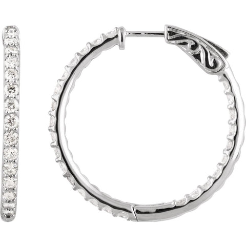 14k White Gold 2 CTW Diamond Inside/Outside Hoop Earrings