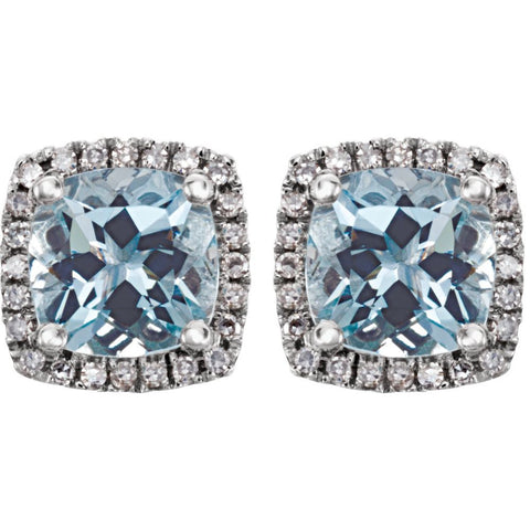 14k White Gold Aquamarine & 1/8 CTW Diamond Earrings
