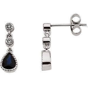 14k White Gold Blue Sapphire & Diamond Earrings