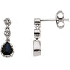 05.00 X 04.00 mm Pair of Sapphire and Diamond Earrings in 14K White Gold
