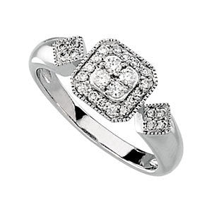 14k White Gold 1/3 CTW Diamond Cluster Ring Size 7