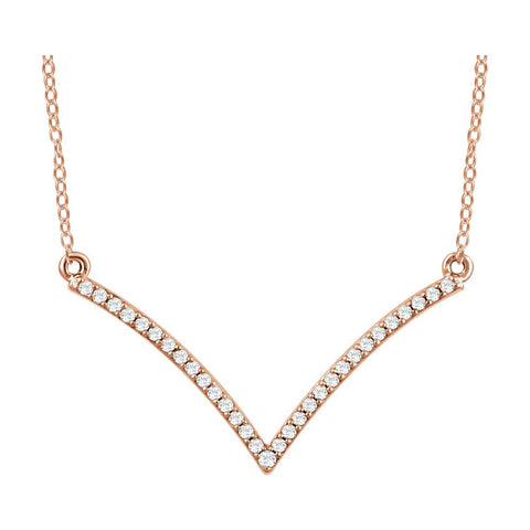 14k Rose Gold 1/6 CTW Diamond "V" 18" Necklace