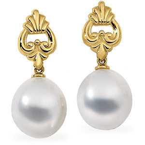 Elegant and Stylish Pair of 12.00 MM Fine Drop South Sea Cultured Pearl Earrings in 18K Palladium White Gold, 100% Satisfaction Guaranteed.