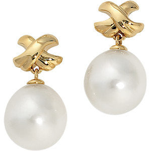 Elegant and Stylish Pair of 11.00 MM Fashion Oval South Sea Cultured Pearl Earrings in 14K Yellow Gold, 100% Satisfaction Guaranteed.