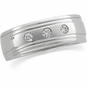 14k White Gold Diamond Duo Band, Size 11