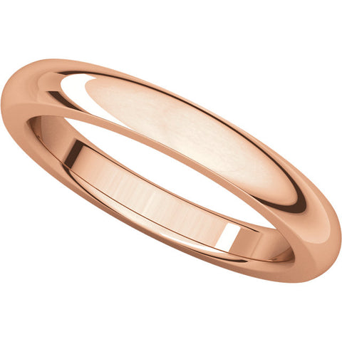 14k Rose Gold 3mm Heavy Comfort Fit Band, Size 7