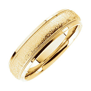 14k Yellow Gold Comfort Fit 6mm Milgrain Band with Florentine Finish Size 10