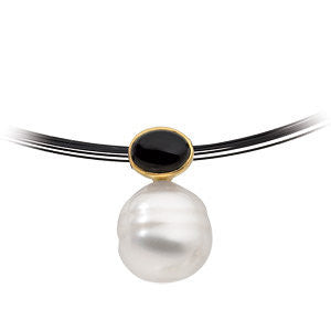 14k White Gold 7X5mm Onyx & 11mm South Sea Cultured Circle Pearl Pendant