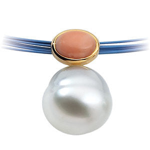 14k Yellow Gold 7X5mm Coral & 11mm South Sea Cultured Circle Pearl Pendant
