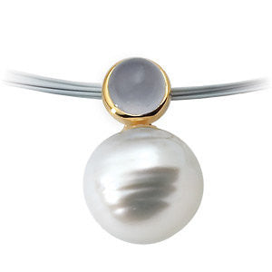 14k Yellow Gold 6mm Blue Chalcedony & 11mm South Sea Cultured Circle Pearl Pendant