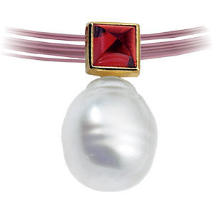 14k White Gold 5mm Rhodolite Garnet & 11mm South Sea Cultured Pearl Pendant