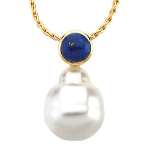 14k Yellow Gold 6mm Lapis & 12mm South Sea Cultured Pearl Pendant