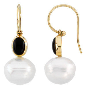 14k Yellow Gold 8x6mm Onyx Semi-set Earrings for Pearls