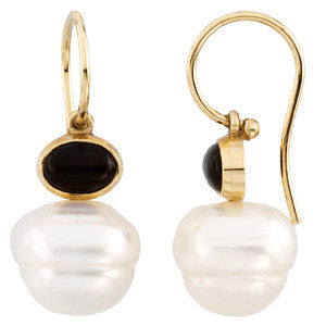 14k White Gold 7x5mm Onyx Semi-set Earrings for Pearls