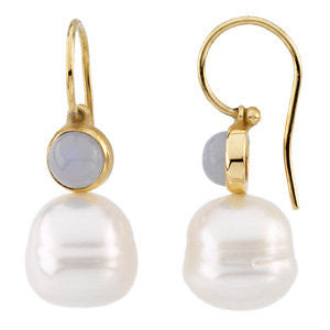 14k White Gold 6mm Chalcedony Semi-set Earrings for Pearls