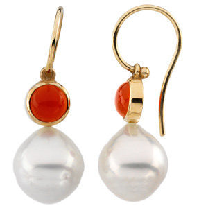 14k White Gold 6mm Round Carnelian Dangle Earrings